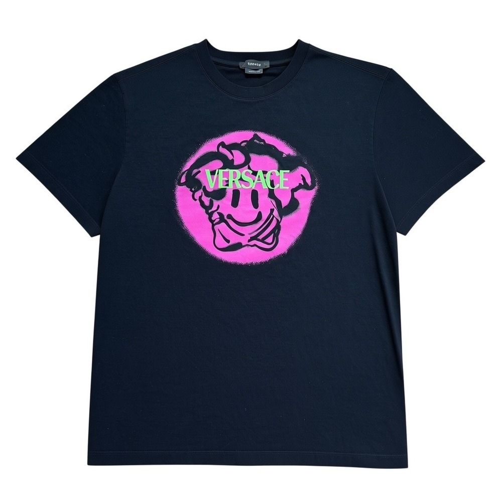 Versace Mens Black Medusa Smiley Graphic T-Shirt Mitchel Fit Size L